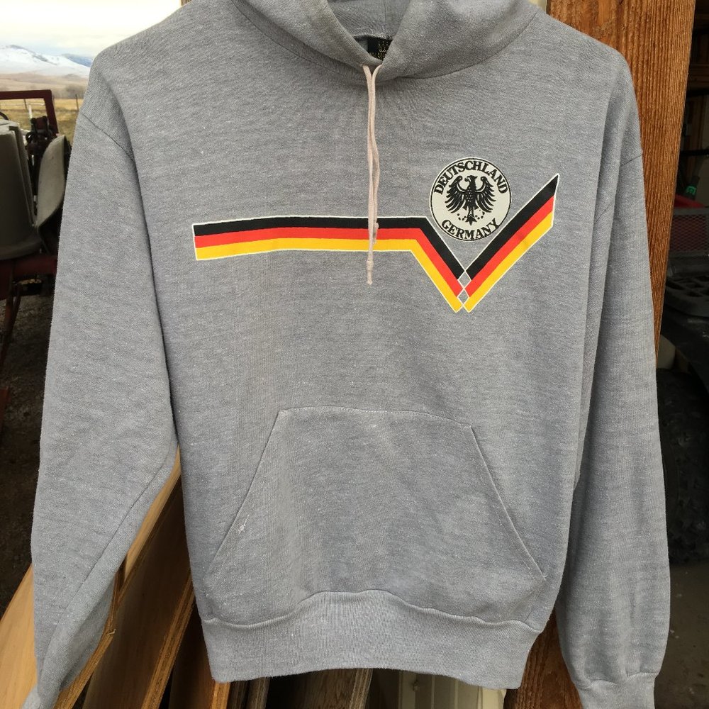 Medium (Youth) Deutschland Germany flag vintage hooded sweatshirt, grey hoodie